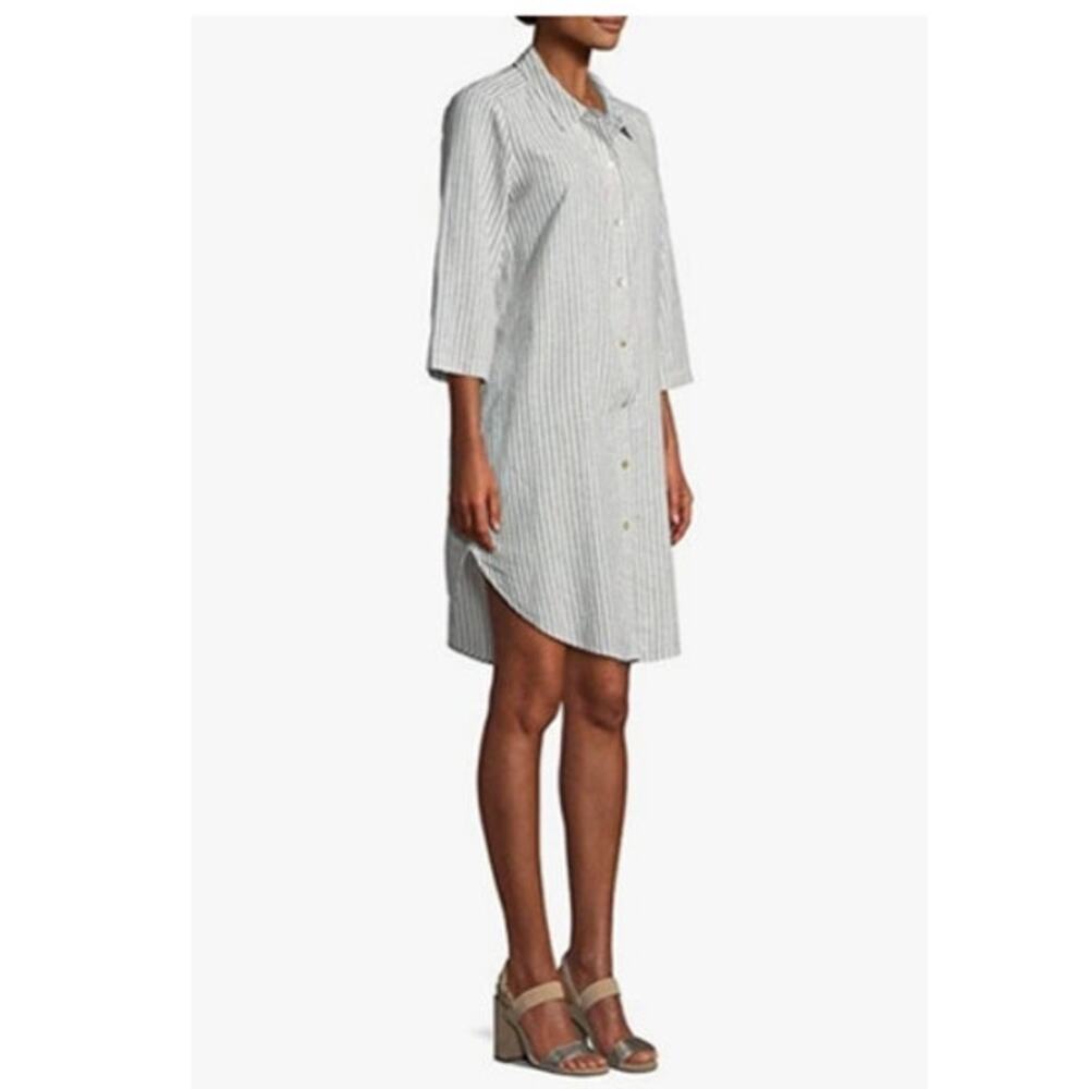 EILEEN FISHER Chambray Hemp Organic Cotton Stripe Shirtdress L - Picture 2 of 7